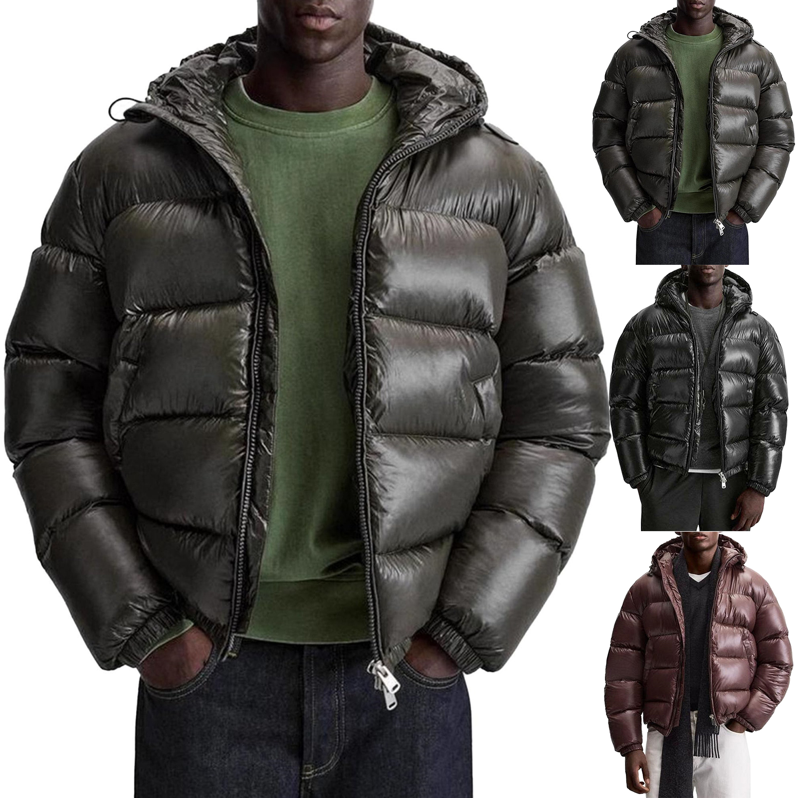Down Jacket Packable - Men'S Casual Warm Outerwear Solid Color