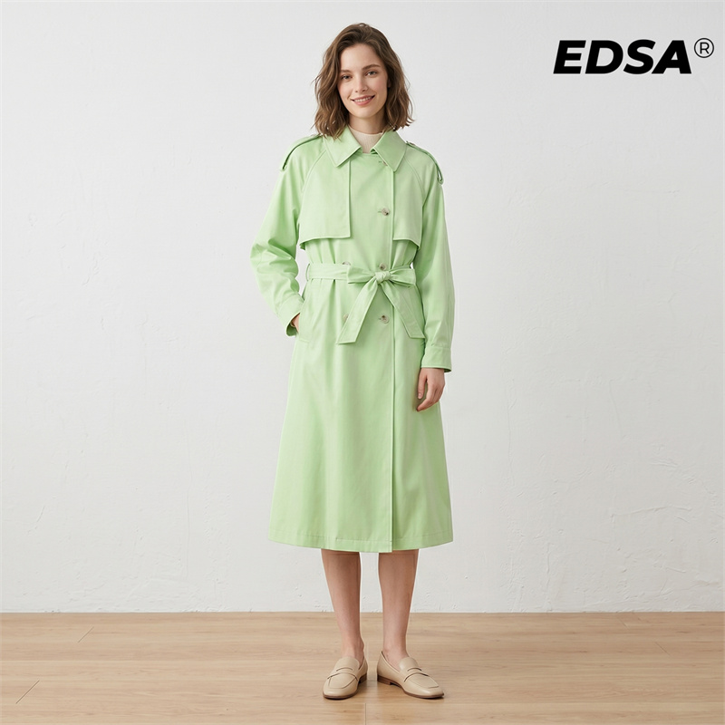 Down Jacket Packable - EDSA Women Green Trench Style Long
