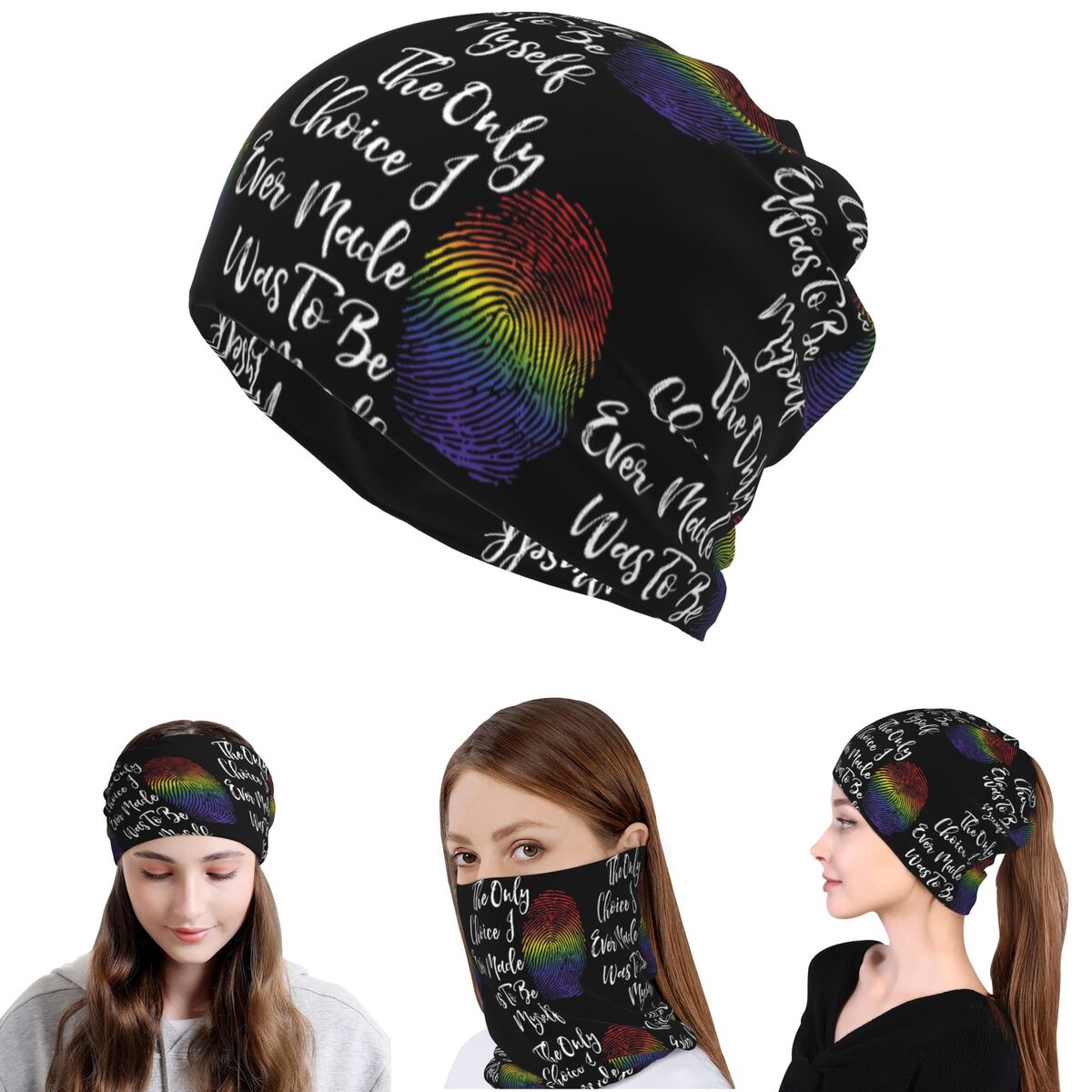 Knit Beanie Hat Warm - Faux Glitter Rainbow Pride Flag LGBT