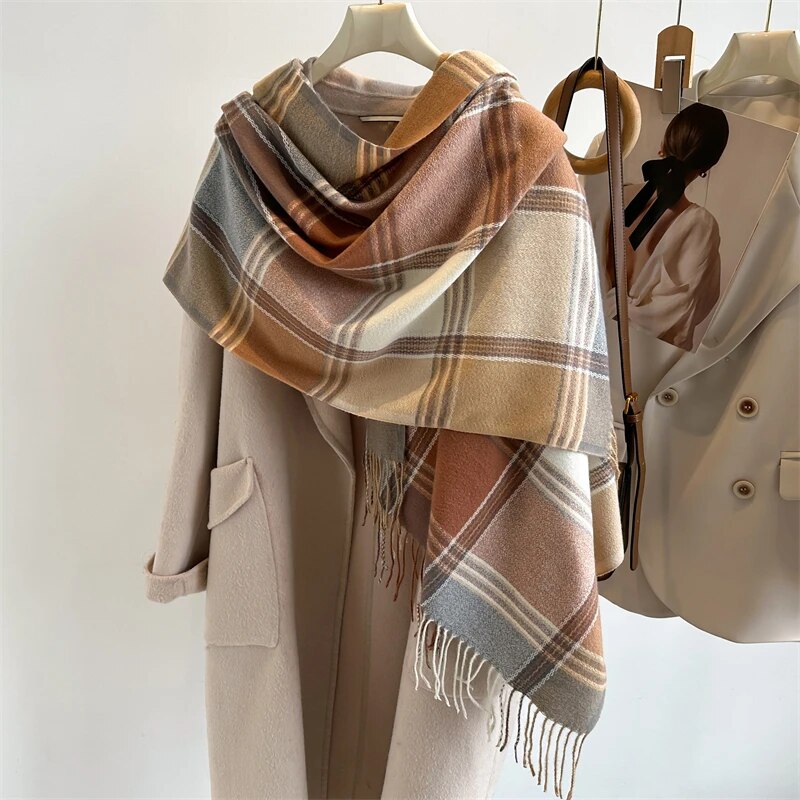 Cashmere Pashmina Wrap - 2025 Warm Plaid Cashmere Shawl Poncho