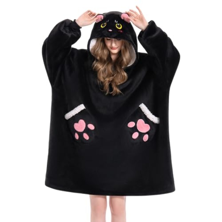 OLAOLA Black Cat Wearable Blan – Sherpa Hoodie Fleece Bewertung und Preis
