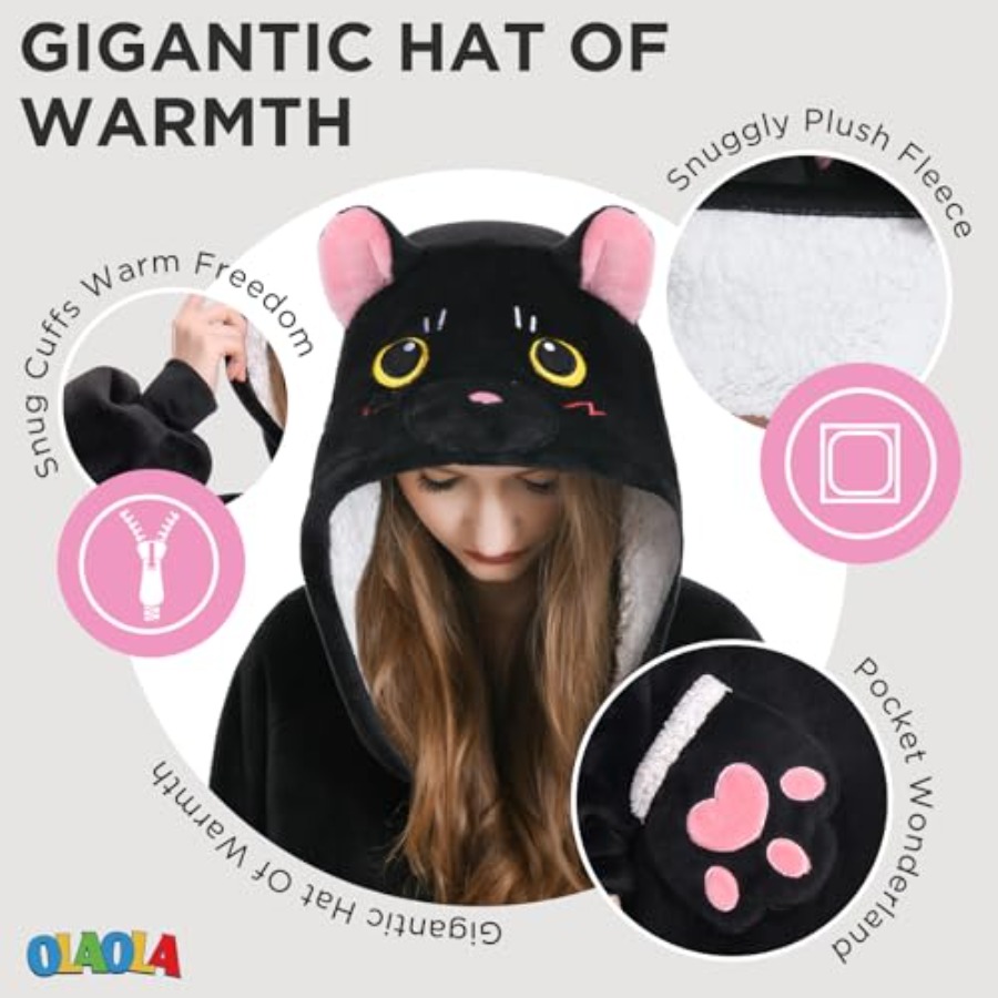 OLAOLA Black Cat Wearable Blan – Sherpa Hoodie Fleece Bewertung und Preis