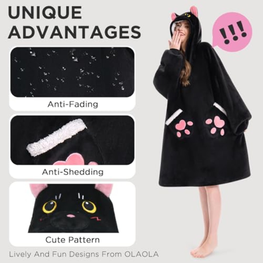 OLAOLA Black Cat Wearable Blan – Sherpa Hoodie Fleece Bewertung und Preis