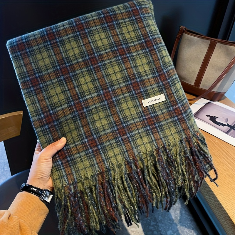 Vintage Green Plaid Tassel Sca – Cashmere Pashmina Wrap Bewertung und Preis