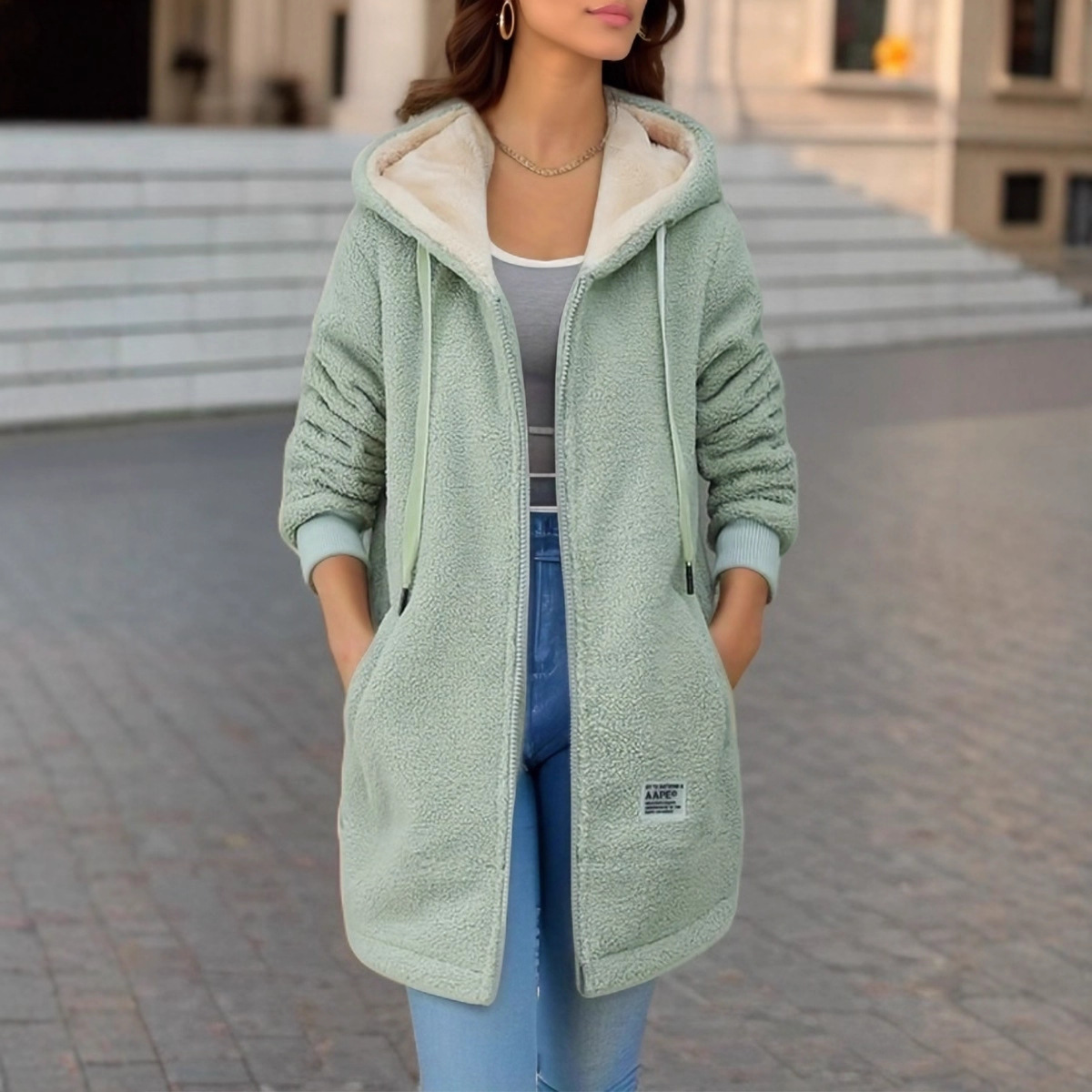 Thick Fleece Mid Length Jacket – Sherpa Hoodie Fleece Bewertung und Preis