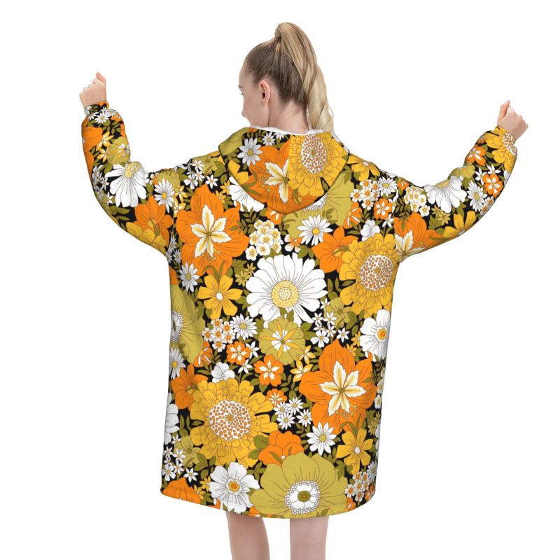 Hippie Flower Floral Retro Bla – Sherpa Hoodie Fleece Bewertung und Preis