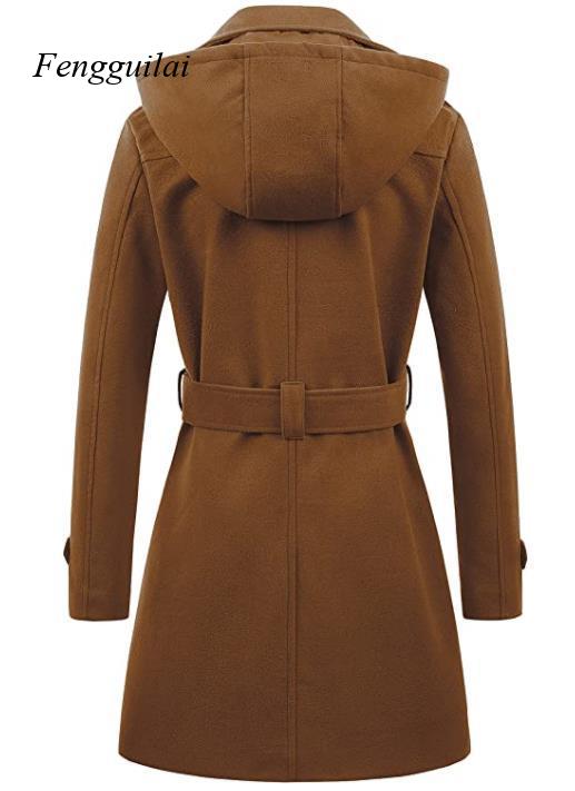 Women's Black Hooded Double Br – Wool Coat Peacoat Bewertung und Preis