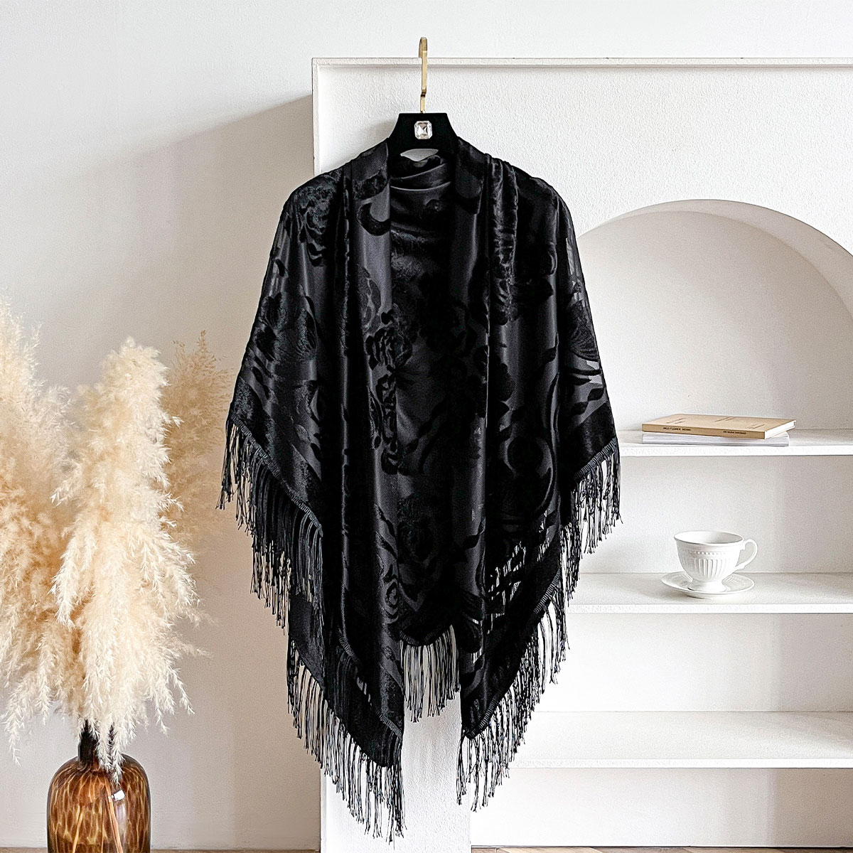 Retro Velvet Tassel Scarf Flor – Shawl Wrap Winter Bewertung und Preis