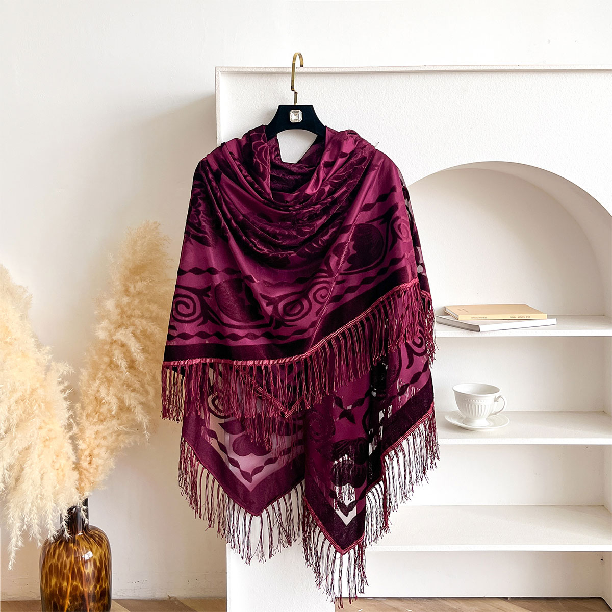 Retro Velvet Tassel Scarf Flor – Shawl Wrap Winter Bewertung und Preis